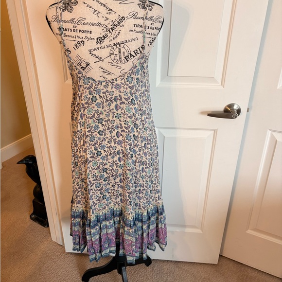 Spell Floral Midi Dress in Cream, Blue, Teal and Purple Small EC - Picture 7 of 10